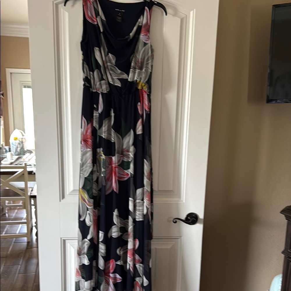 Pink and White Sleeveless Cowl Neck Maxi Dress